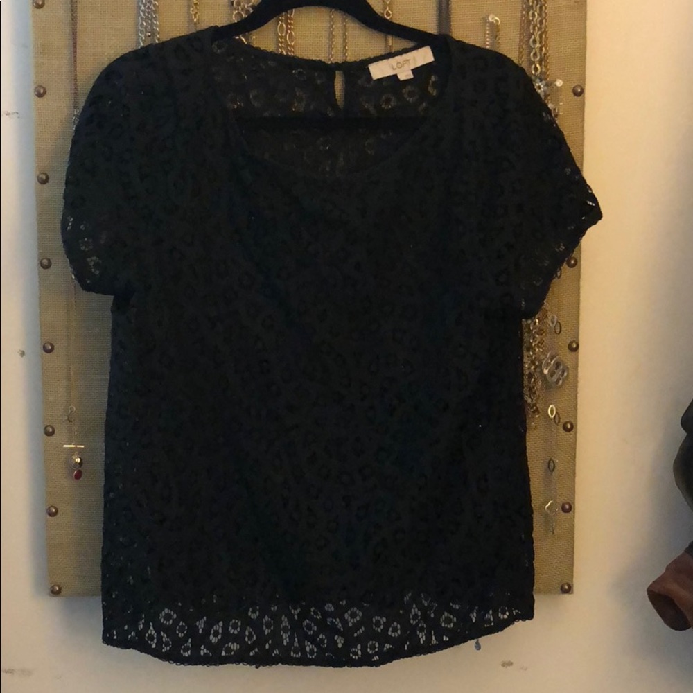 Loft short sleeve lace shell
